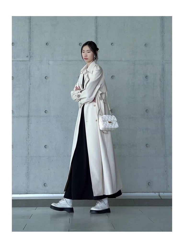 Women's Extra Long Grey Trench Coat, Spring/Autumn 2025, Ankle-Length Casual Outerwear