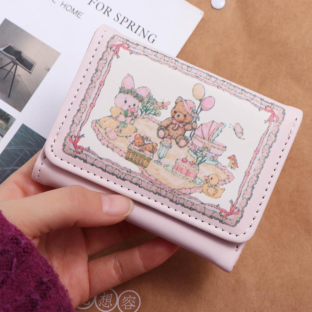 Spring Multi-card Position Wallet Dream Rabbit Bear Purse Bag Lovely Three Fold Wallet  Ladies