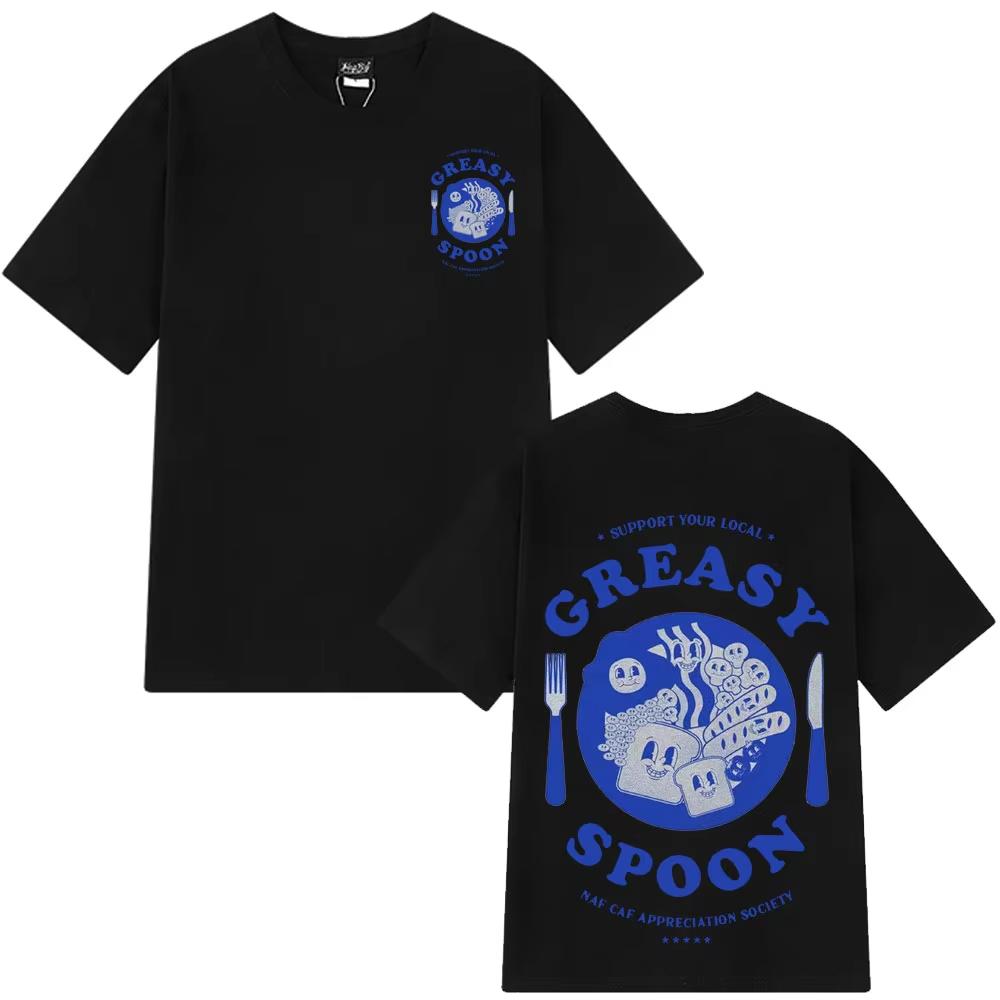 Funny Greasy Spoon Breakfast Graphic Design Fashion Hot Sale T-shirts Men Women Hip-hop Oversized T-shirts Summer Cotton T Shirt