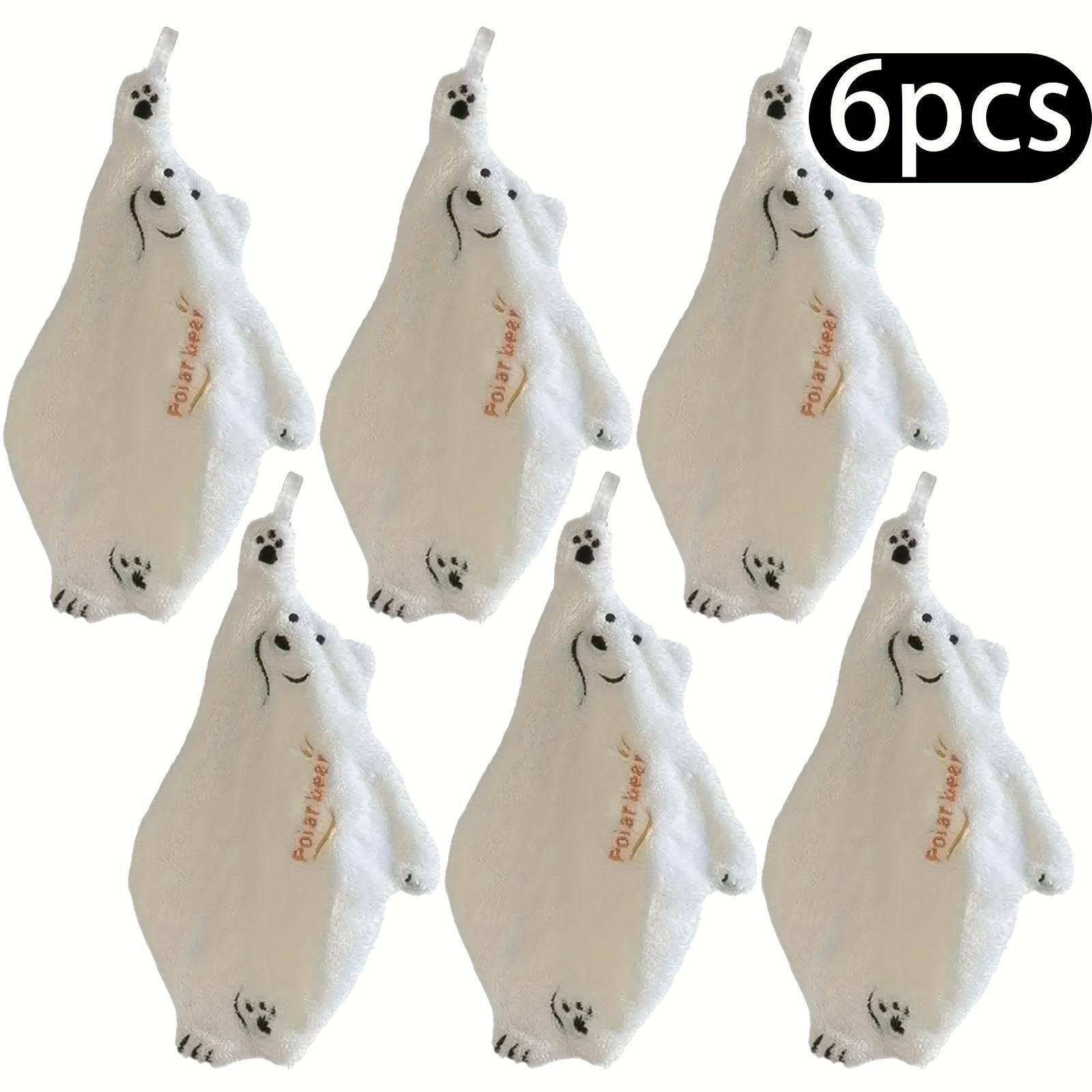 

6 шт. Очаровательное подвесное полотенце для рук в виде белого медведя из кораллового флиса, Супервпитывающее, Толстое, Милый мультяшный дизайн для декора кухни и ванной комнаты, Кухонные полотенца для рук