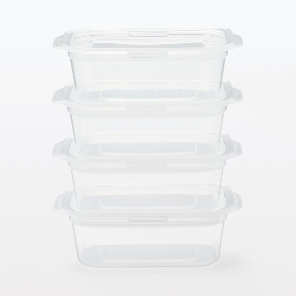 MUJI Microwaveable Food Containers with Pack of MDC95A3S Lids, Semi-Transparent, Rectangular, 180mL, 4,