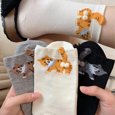 1pair Daily Cute Colorful Breathable Multi-element Lightweight Feel Cartoon Comfortable Egg Cat Socks Skin-Friendly Print Warm