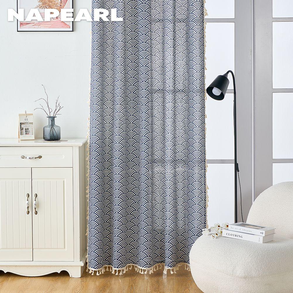 1PC NAPEARL Simple and Versatile Japanese Printed Tassel Edge Semi Blackout Curtain for Small Window Kitchen Bedroom Living Room Home Decor