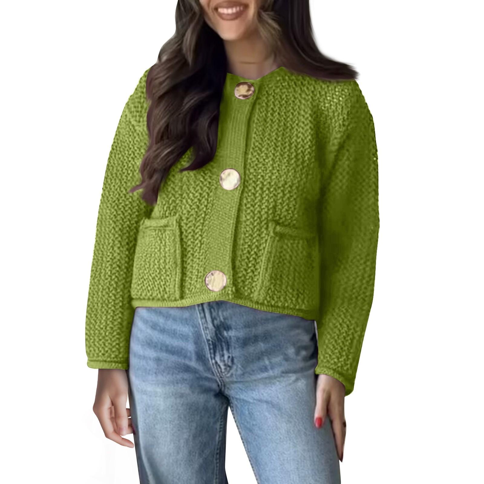 

Женская однотонная куртка-свитер с круглым вырезом и длинными рукавами S зелёный