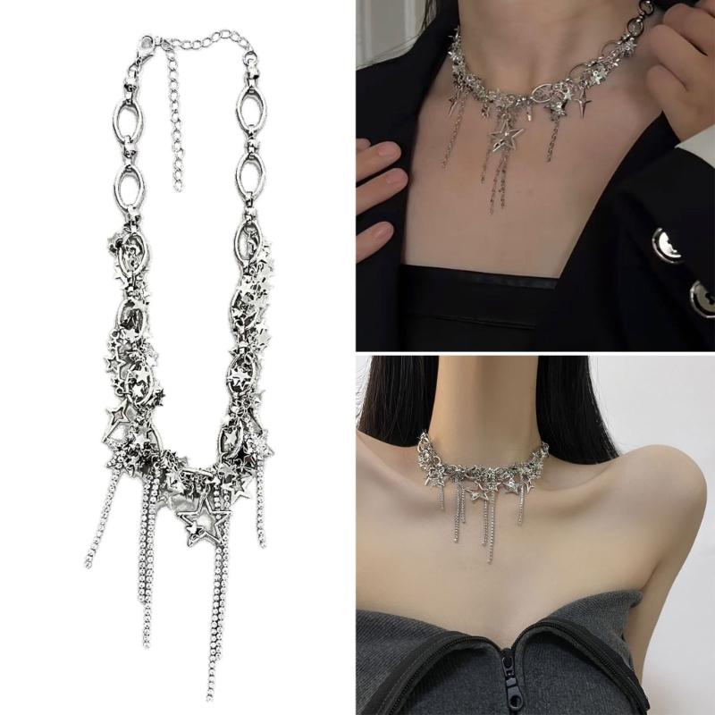 Pentagram Choker Star Chain Necklaces Star Tassel Necklaces Hot Girl Women Y2k Jewelry Alloy Material for Women Girls