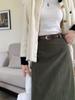 Gonna midi in velluto a coste rétro a vita alta da donna - Vestibilità slim, Design autunno/inverno, Linea ad A dritta che copre i fianchi