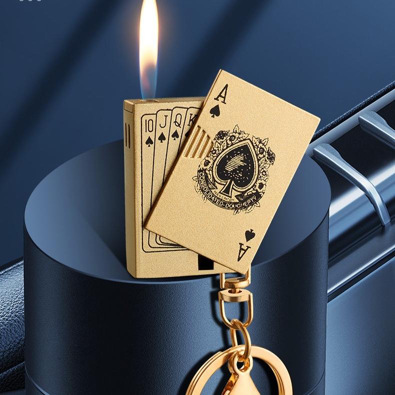 New High Quality Mini Metal Open Flame Inflatable Lighter with Keychain Portable Cigarette Lighter Cigarette Accessories Gift