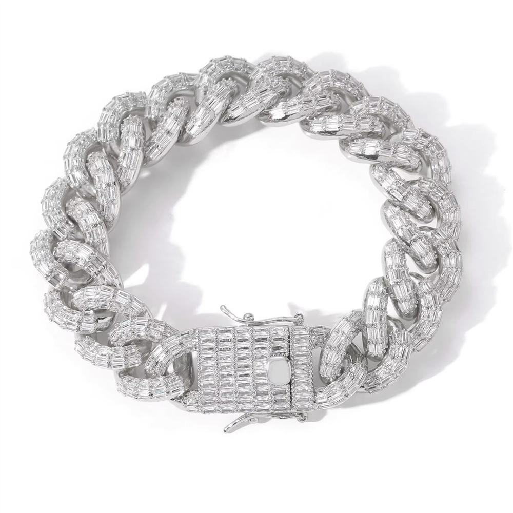 Hip Hop Rap Jewelry 16mm Iced Out Baguette CZ Miami Cuban Link Chain Gold Plated Bracelet for Men