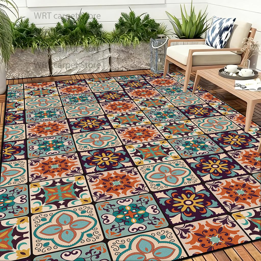 Retro Persian Ethnic Color Outdoor Floral Carpet High-end Luxury Tea Table Rugs Dining Room Anti-slip Large Area Washable Mats