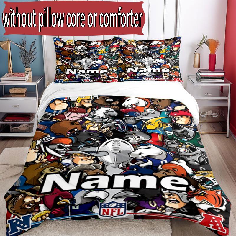 3pcs Duvet Cover Set (1*Duvet Cover + 2*Pillowcase, Without Core), Custom Name NFL Pattern Bedding Set, Home Bedroom Decor Gift