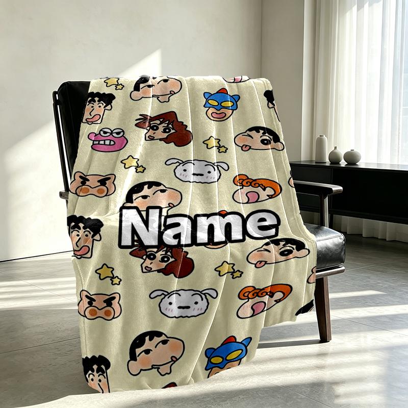 Custom Name Personalized Crayon Shin Print Blanket, Home Decor, Bedroom, Sofa, Camping, Couch, Gifts for Birthday Christmas