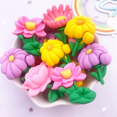 Harz Kawaii Bunt Bemalt Lotus Löwenzahn Epiphyllum Flatback Stein Scrapbook Figur 10 STÜCKE DIY Schleife Deko Zubehör Handwerk
