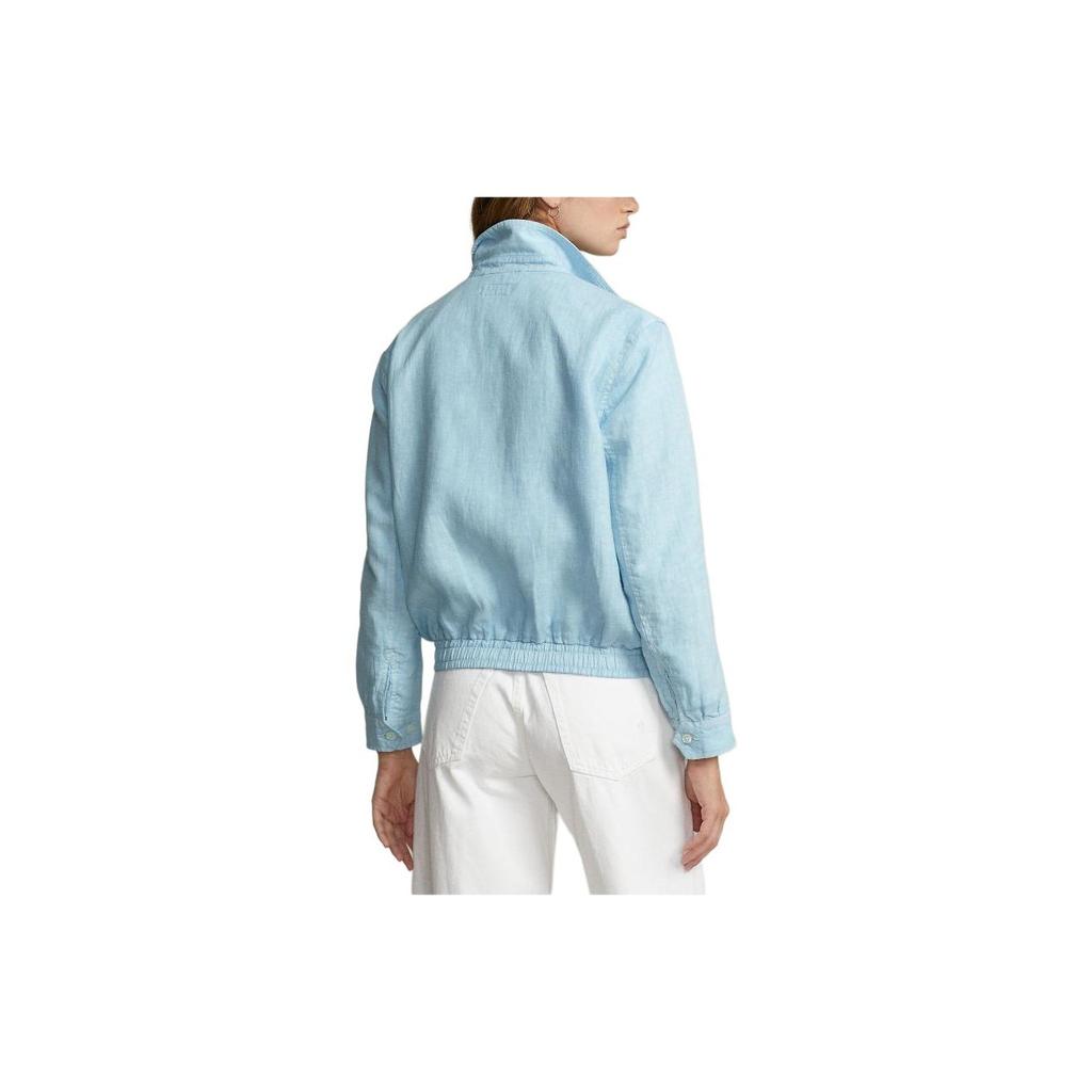 Polo Ralph Lauren SS24 Logo Embroidered Wide Collar Zip Loose Long Sleeve Jacket Women jackets Ice-White WMPOOTWN5A20050-400