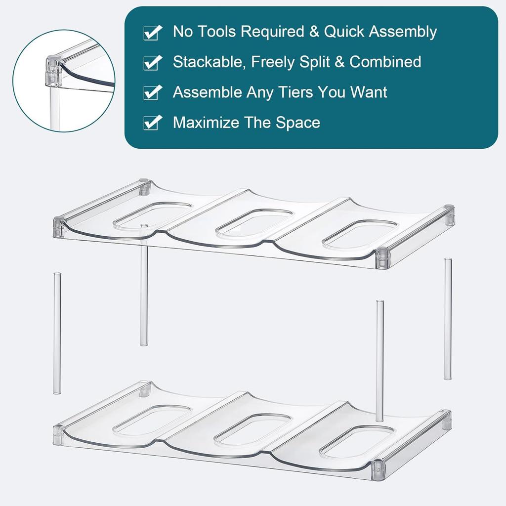3 Tier Stackable Water Bottle Organizer Holder Clear Cup Tumbler Rack for Cabinet Countertop Fridge Pantry Holds 9