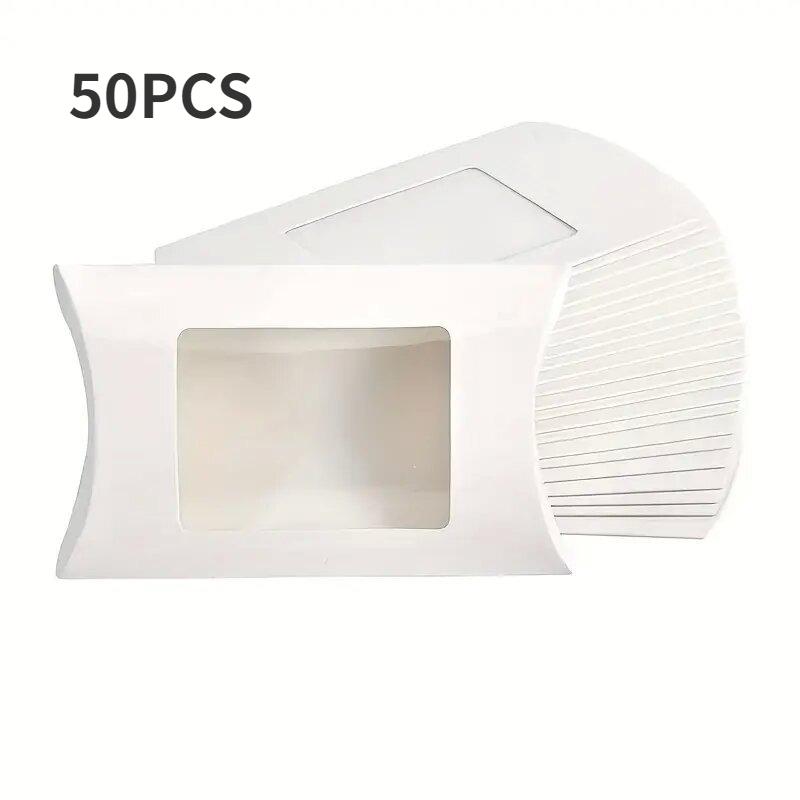 

50 ШТ. Коробка для цукерок у формі подушки з вікном Весільні різдвяні крафт-паперові коробки для упаковки печива Подарункові коробки Товари для святкування дня народження 50PCS білий