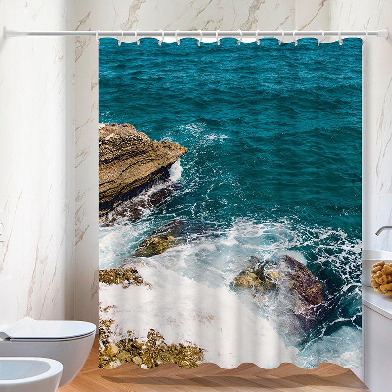 Scenic Photo Washable Dirt-Resistant Shower Curtain Shower Head Waterproof Polyester Bath Curtain For Home Decor Accessories