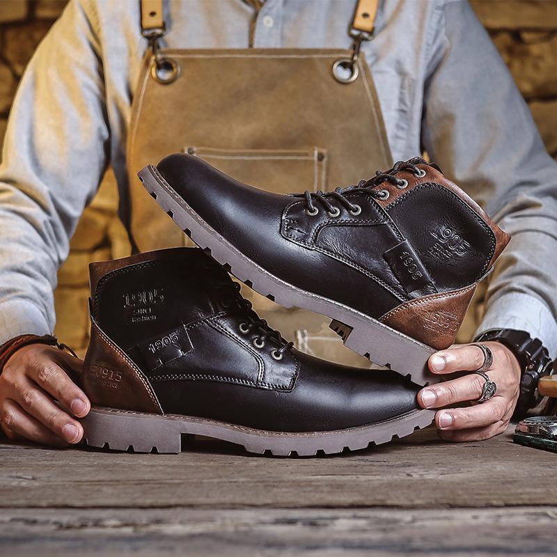 Men's Leather Boots Martin Boots Men's Boots Large Size Zipper Short Boots Men's Shoes Autumn and Winter High Top Shoes Desert Tooling