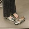 New low-heeled light-mouth silver single shoes for women's autumn soft-soled comfortable ballet retro Mary Jane shoes for women