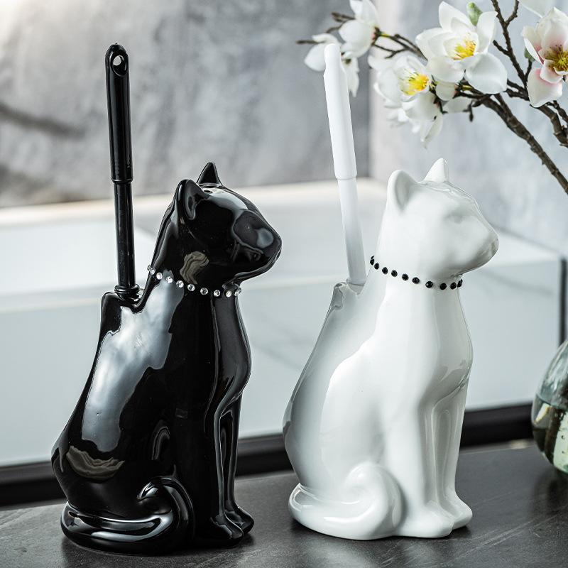 Ceramic Toilet Brush Holder Long Handle Bathroom Cleaning Tool for Home