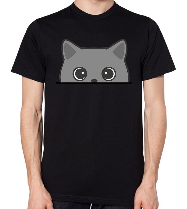 Peeking British Shorthair Cartoon Cat Unisex T-Shirt 2XL