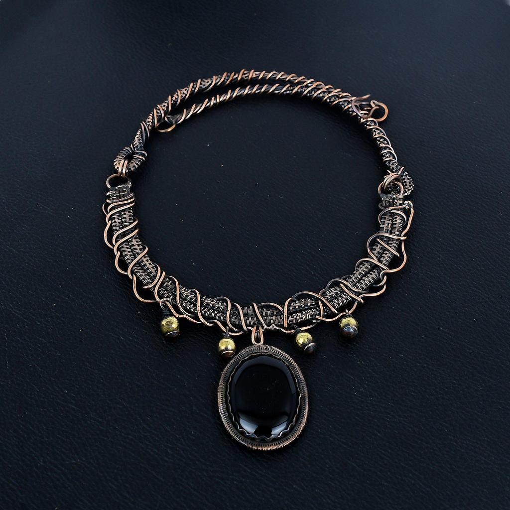 Black Onyx Necklace, Gemstone 999 Copper Wire Wrapped Necklace, Handmade Jewelry, Birthday And Anniversary Gift For Her