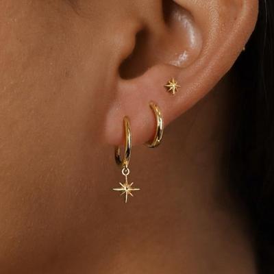 Trendy Stainless Steel Round Star Dangle Earrings Set for Women Punk Unisex Rock Earring Jewelry