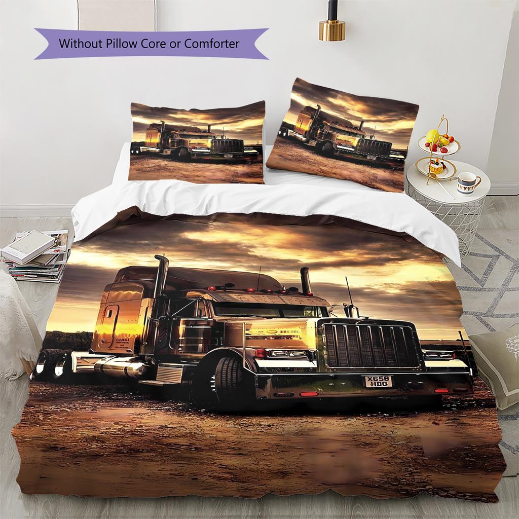 Truck Pattern Bedding Quilt Set Quilt Cover Pillowcase Home Decoration Gift (1 * Duvet Cover + 2 * Pillowcase, Without Core)