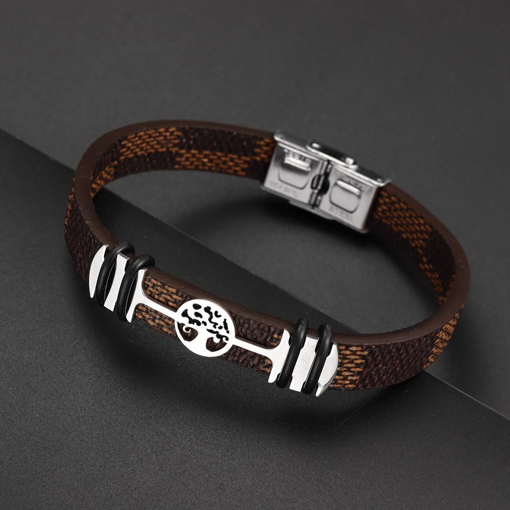 

Модный креативный браслет из двухцветной кожи «Древо жизни», мужской простой браслет, праздничный подарок, ювелирные изделия коричневый