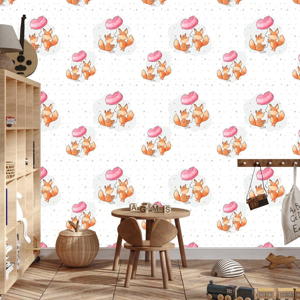 Foxes with balloons wallpaper for living room and bedroom 50x1000