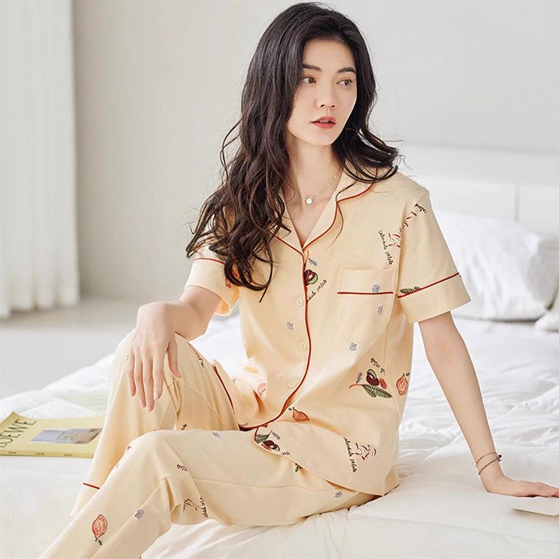 Pajamas Women's Summer Short-sleeved Gentle Wind Simple High-value Casual Women's Short-sleeved Loungewear Set