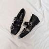Zsj Damenschuhe 2025 Herbst neue Ballerinas Mary Jane Schuhe vielseitig Leder flacher Ausschnitt eckige Zehen Schnalle Einzelne Schuhe