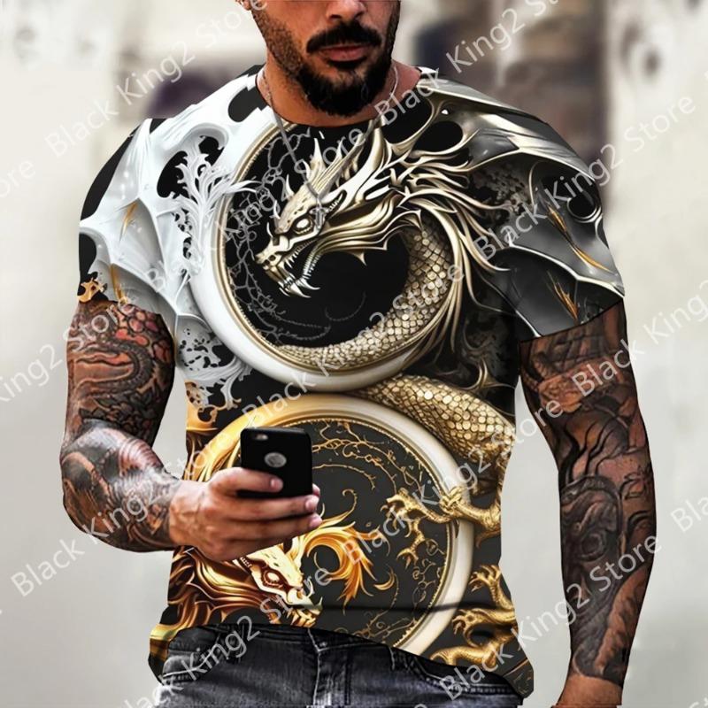 

Dragon 3d Men s T-shirt Summer Fashion Printed T Shirt Animal Pattern Short-sleeved Oversized Streetwear XXS