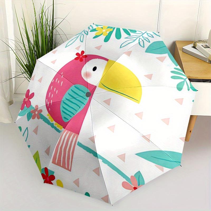 1pc Tropical Bird Auto Umbrella - Auto Open/Close Folding Umbrella with Reinforced 8-Rib Frame, 122