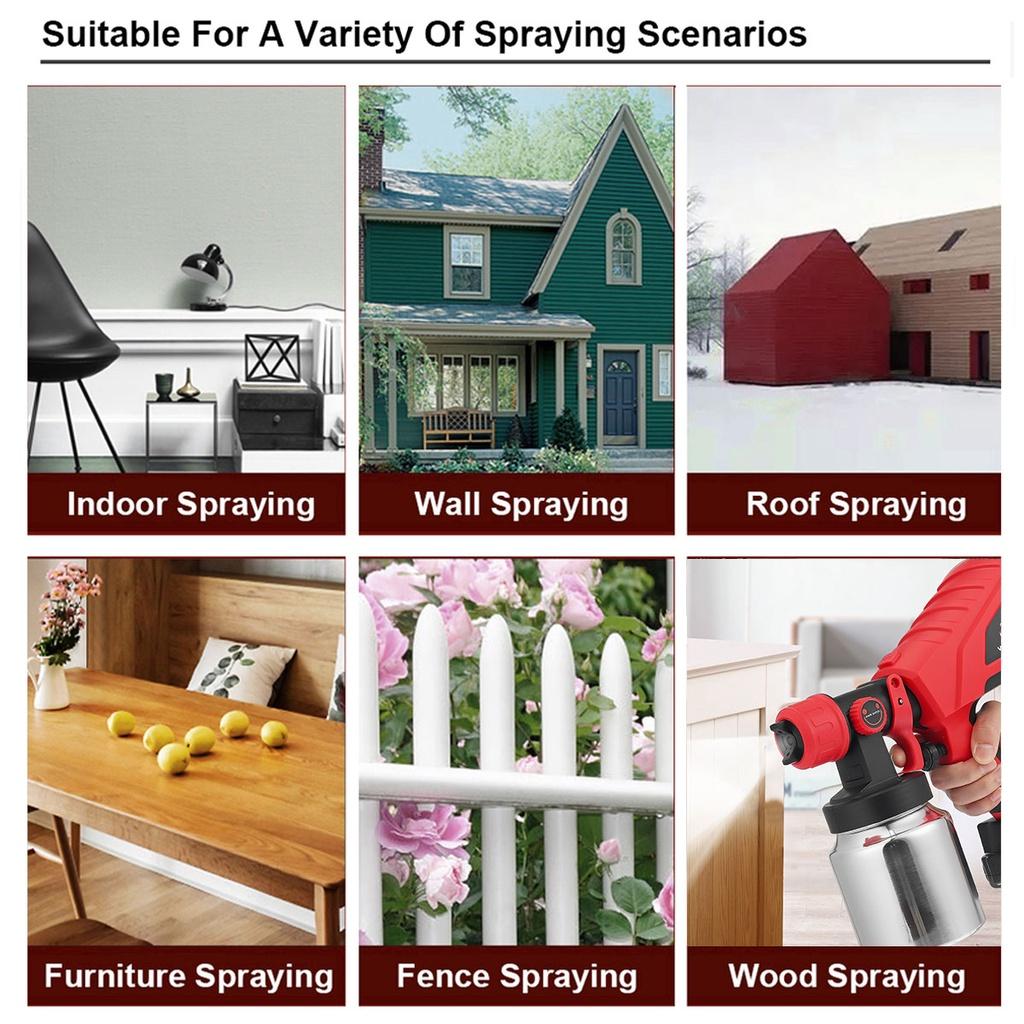 88V 1000ml Cordless Spray Gun 800W Electric Paint Sprayer High Power Spray Gun With Nozzles Flow Control For  18V Battery