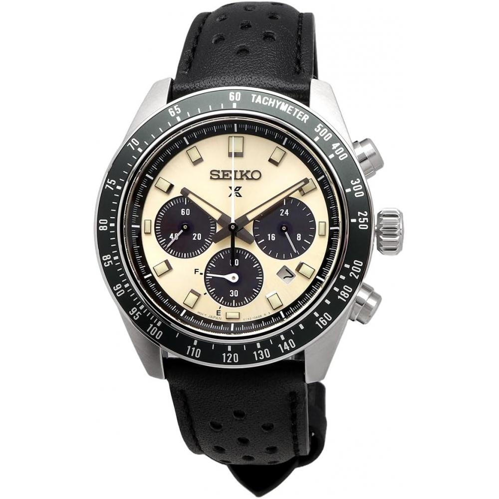Seiko Men S Solar Chronograph Black Leather Watch SSc943