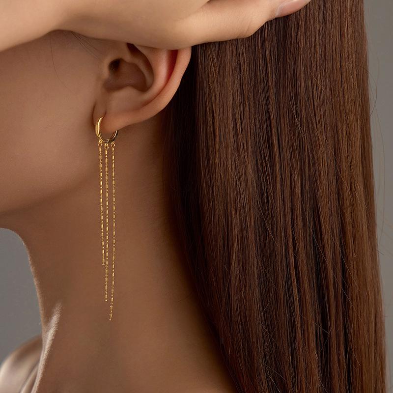 Under the Banyan Tree S925 Silver Elegant Tassel Earrings - Korean Fashion Face-Slimming Style