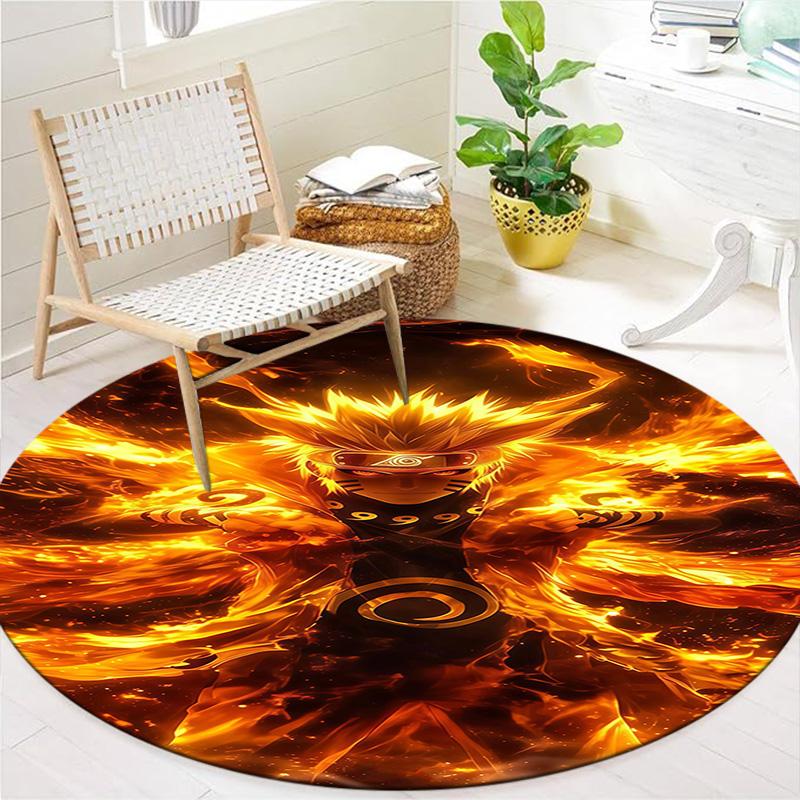 Naruto Fire Sage Mode Round Area Rug Carpet Rug For Living Room Bedroom Sofa Playroom Decor Nonslip Floor Mat