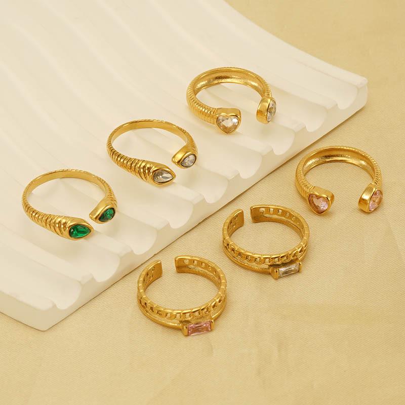 European-American 18k Gold Zircon Retro Open Ring for Women