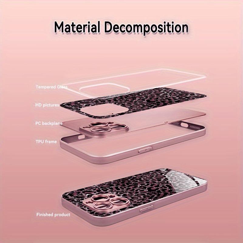 Dark Pink Leopard Print Tempered Glass Metallic Paint Phone Case For iPhone 17 Pro Max 11 12 13 14 15 16 Plus 16E 17 Air Cover