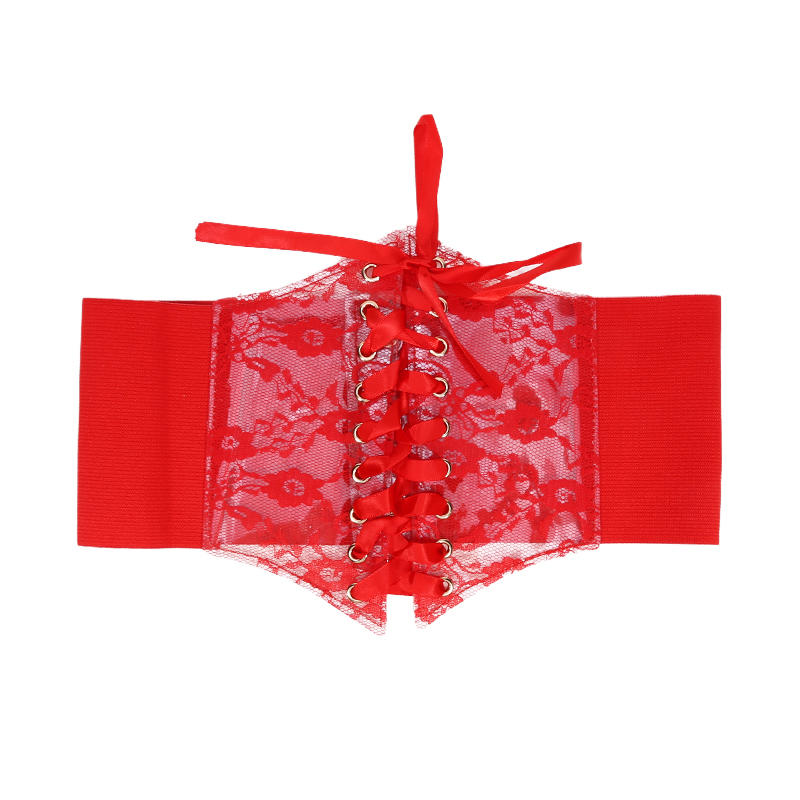 Women Wide Lace Corset Waist Belt Flower Embroidery Nylon Waistband Strap Stretchy Decorative Slimming Body Belts