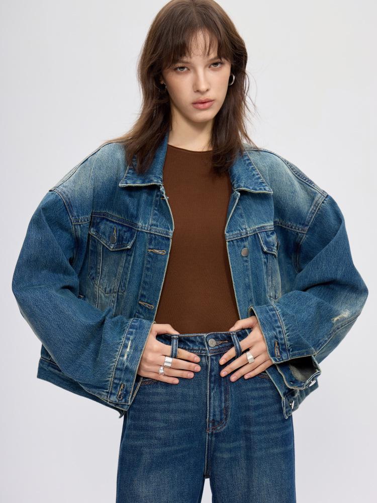 Women's 2025 Vintage High-Waisted Slimming Denim Jacket - Faded Retro Loose-Fit