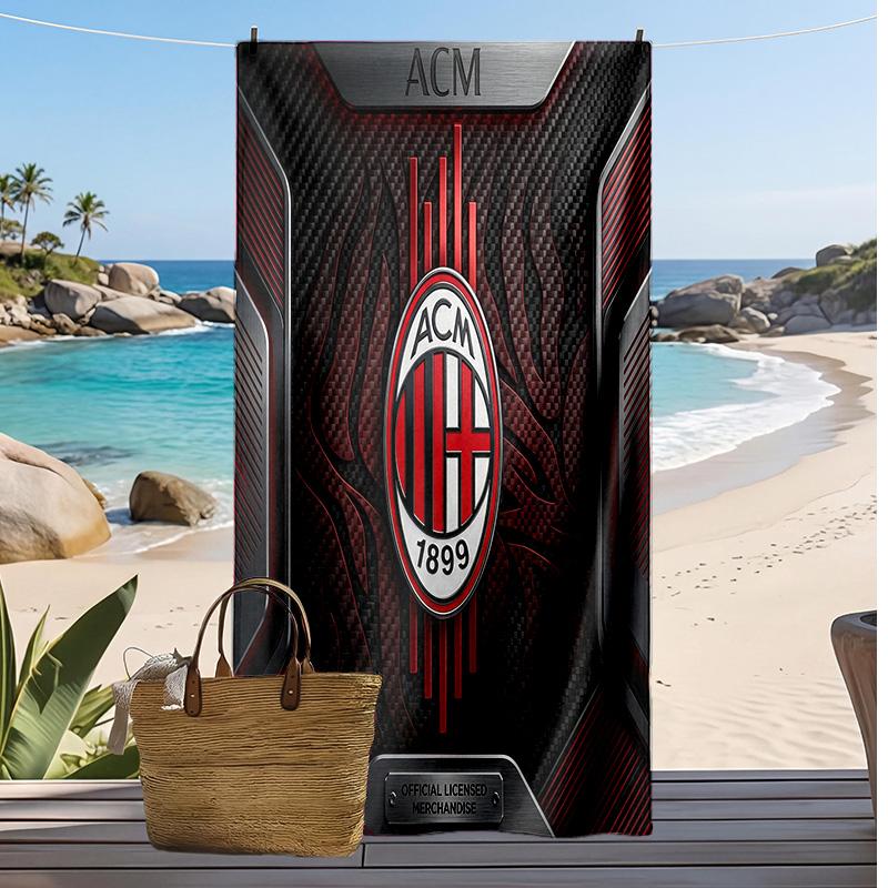 Asciugamano da Spiaggia Stampato AC Milan Asciugamano Morbido ad Asciugatura Rapida Coperta da Spiaggia Rettangolare Grande Portatile per Viaggi Piscina