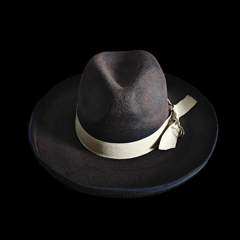 Cross-Border Hot-Selling Wool Felt Top Hat, Webbing Decoration, Ruffled Retro And Old-Fashioned Pure Wool Top Hat.