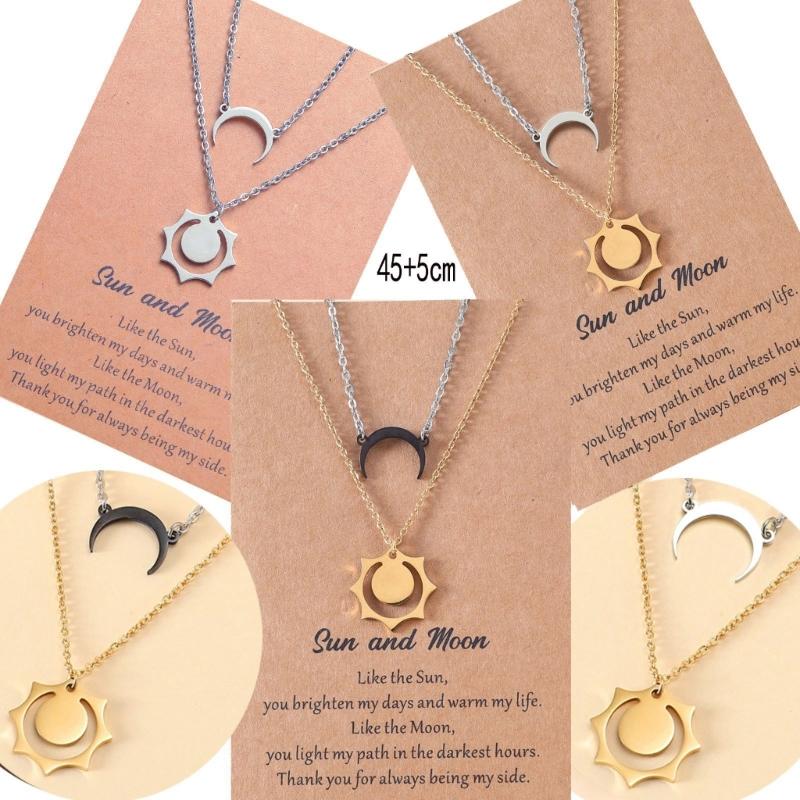 2-delige Geluksketting Zon en Maan Hanger Ketting Ketting Bff Vriendschap Cadeaus Sieraden Roestvrij Staal Kettingen