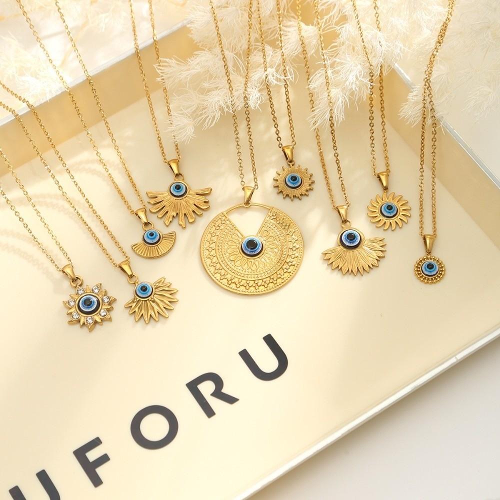 Minimalist Blue Eye Pendant Necklace Stainless Steel Geometric Jewelry  Party