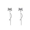 European and American retro long diamond bow earrings female fringed Internet celebrity earrings 925 silver needle ears