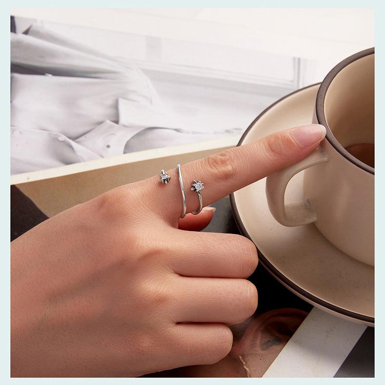 Shining Star Multi-Layer Open Ring Women'S S925 Sterling Silver Starburst Premium Ring