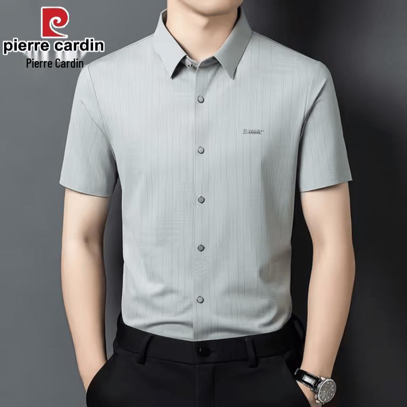 Pierre Cardin Men's Seamless Anti-Wrinkle Short-Sleeve Silk Blend Shirt