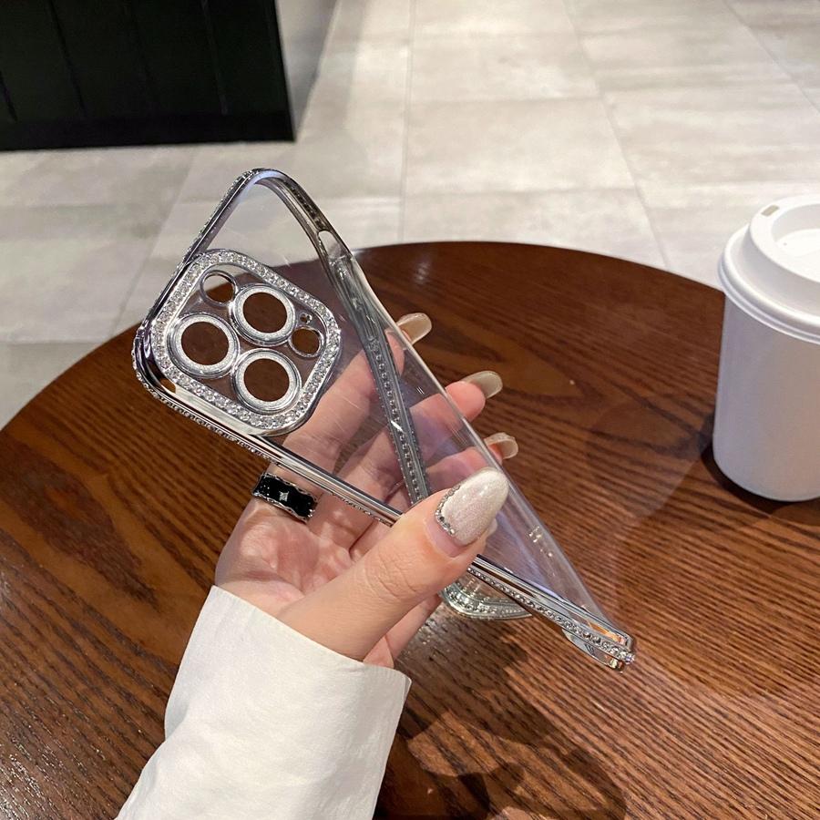 Husă de telefon cu cadru de cristal strălucitor cu lentilă de lux placată pentru iPhone 16 Pro Max 16 Plus iPhone 15 Pro Max 14 Plus 13 12 11 Husă transparentă rezistentă la șocuri