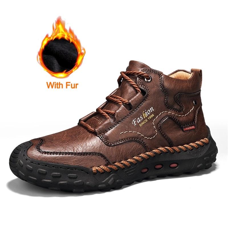 Fashion Popular Men Winter Boots Casual Leather Antiskid Sneakers Comfy Plush Snow Outdoor Shoe Warm Ankle Boots Classic Hiking Footwear